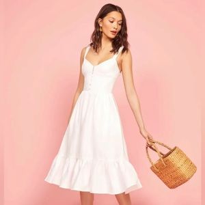 REFORMATION Dolci Sleeveless Linen Midi Dress White